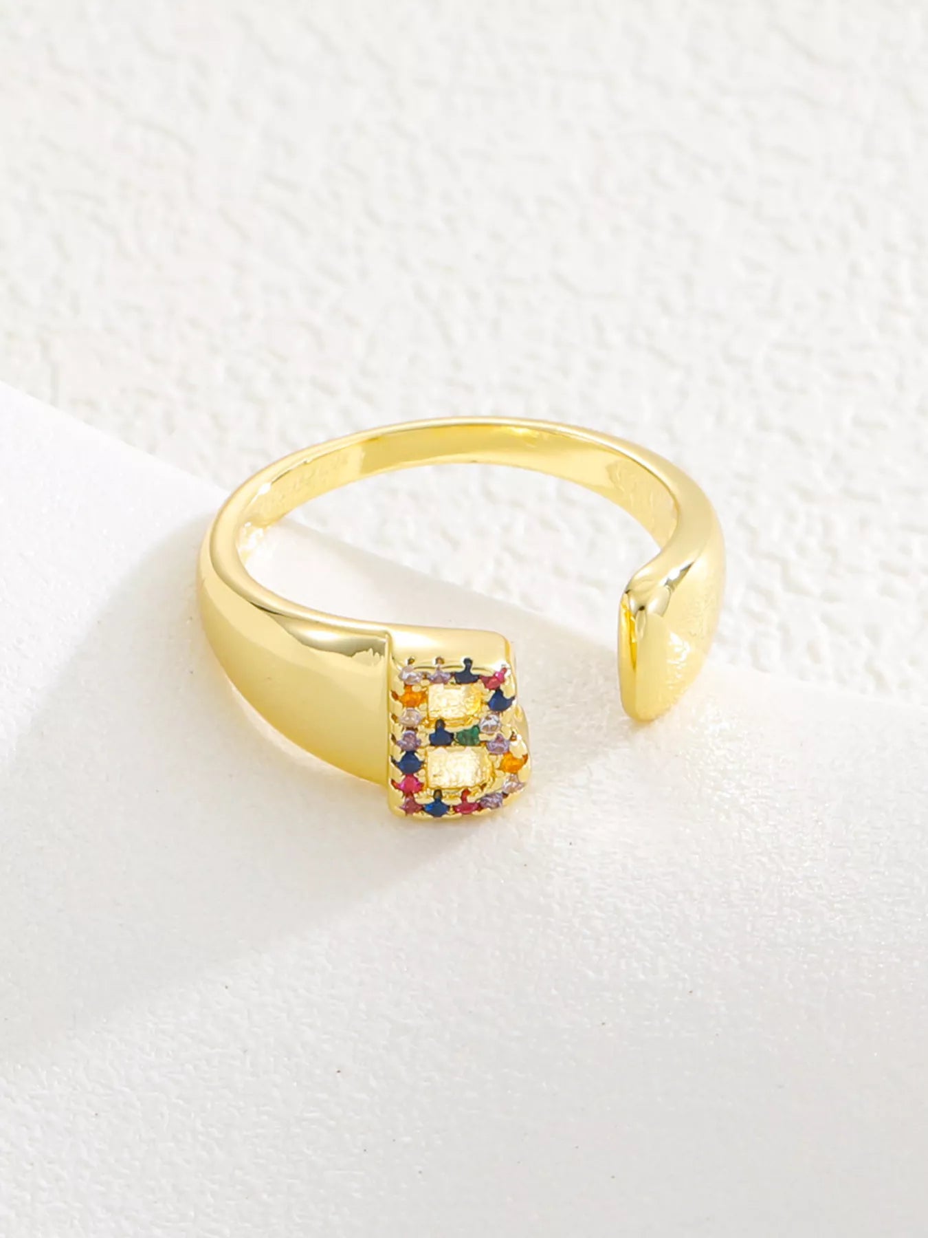 18K Gold-Plated Zircon Letter Ring.