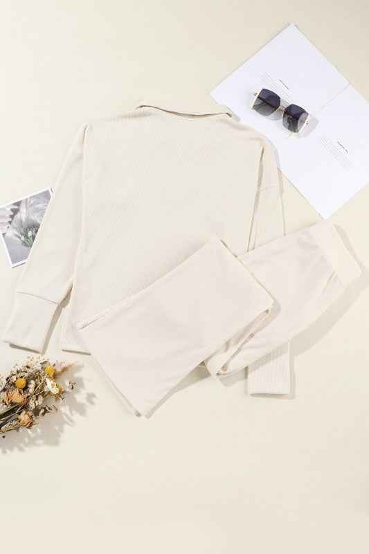 Solid Collared Pullover and Pants Set
