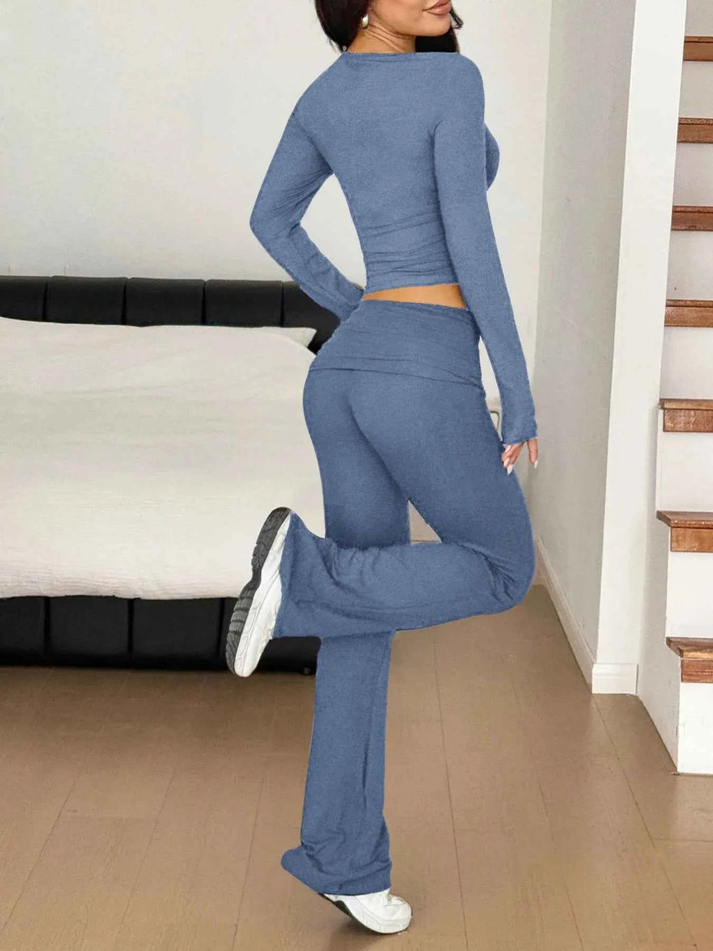 Long Sleeve Crop Top and Bootcut Pants Set