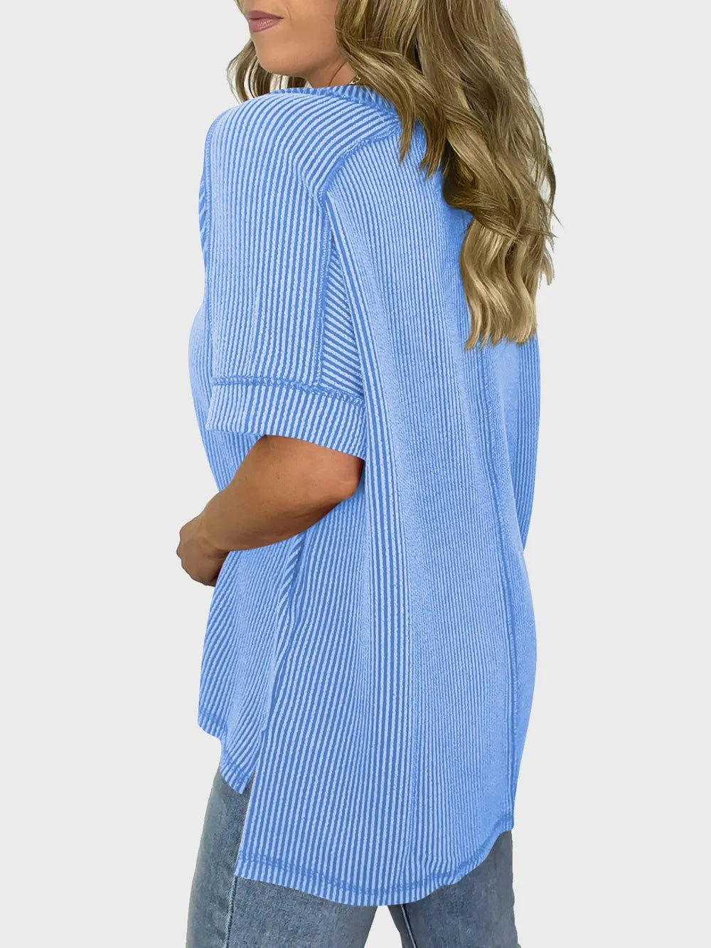 Lovelet Texture V-Neck Half Sleeve T-Shirt.