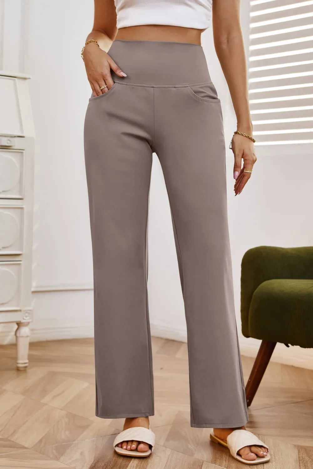High Waist Wide Leg Pants with Pockets.