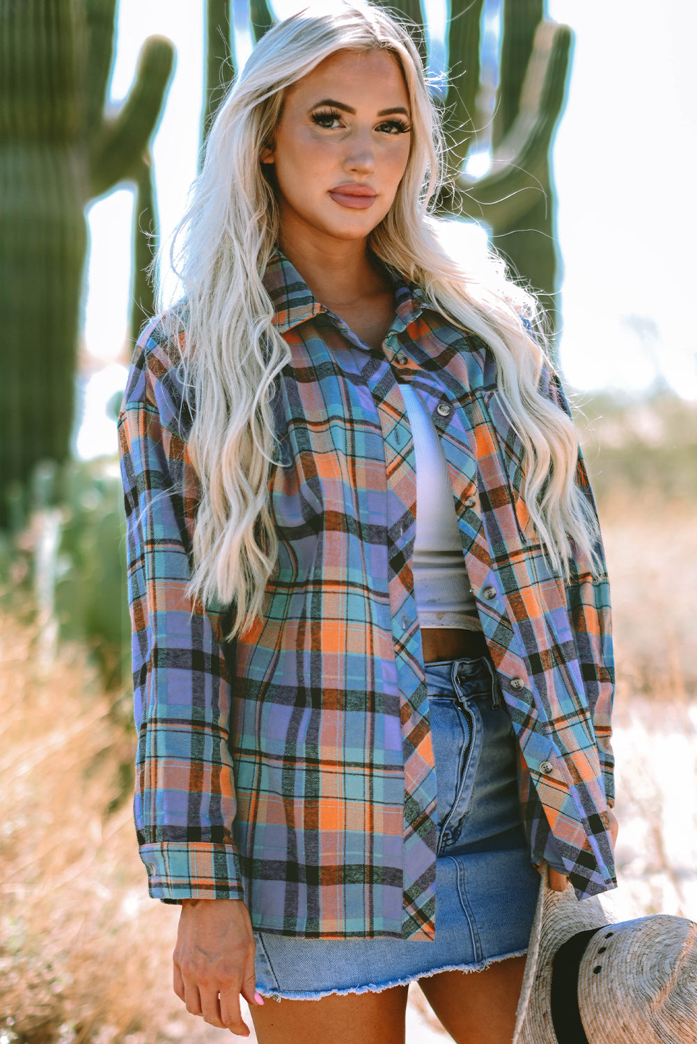 Orange Plaid Print Loose Vintage Shirt Dear-Lover Dropshipping