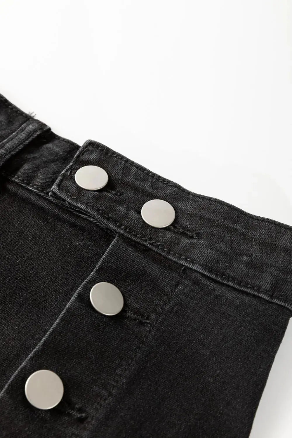 Button Fly Side Split Denim Midi Skirt.