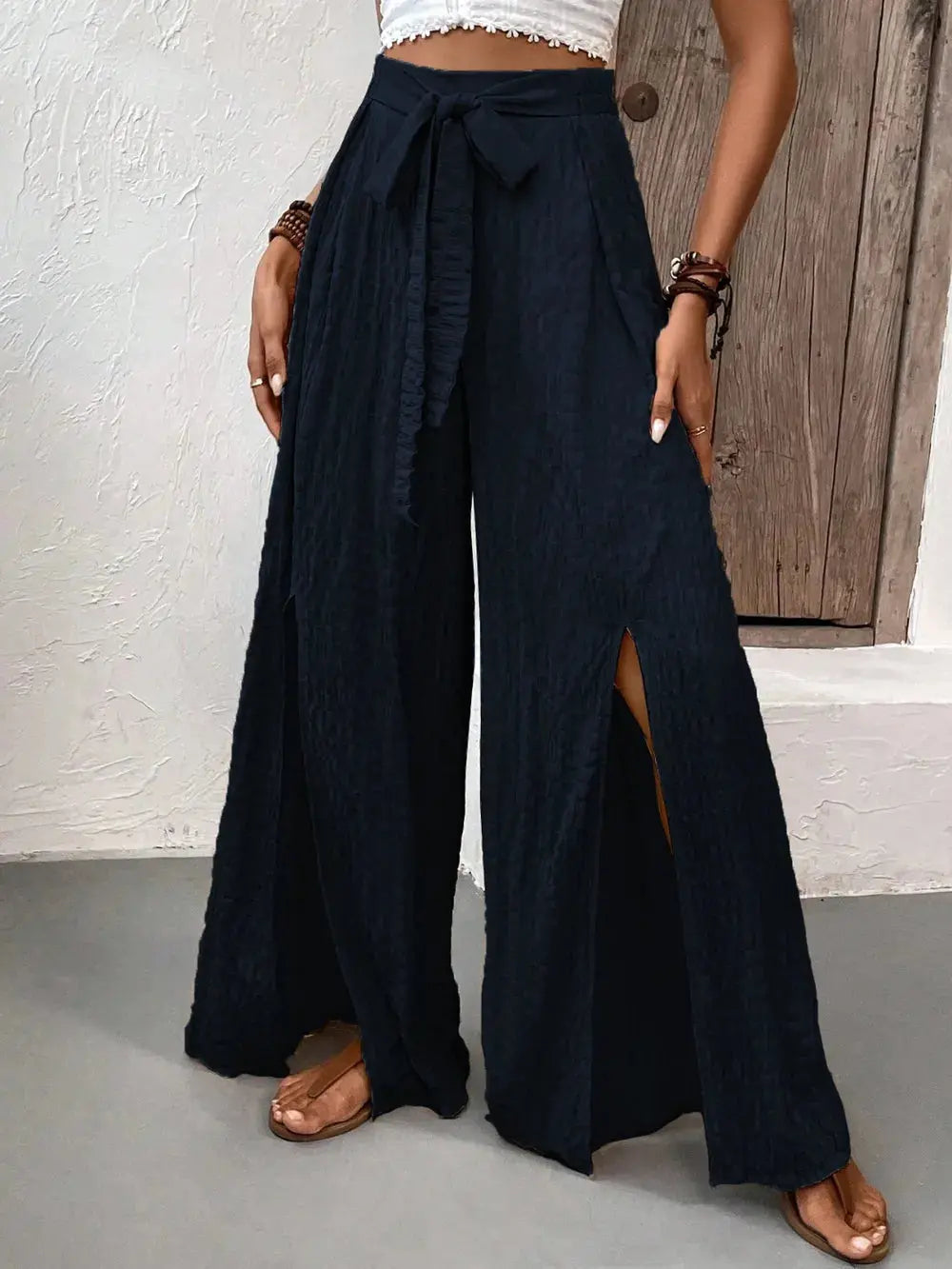 AMAZING Tied Slit Wide Leg Pants WOMEN.