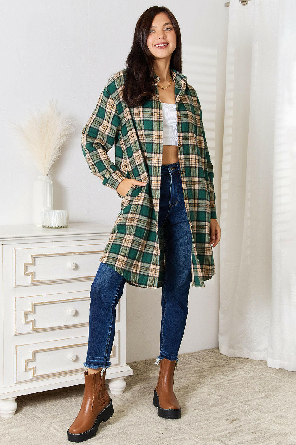 Mandy Plaid Collared Neck Long Sleeve Shirt.