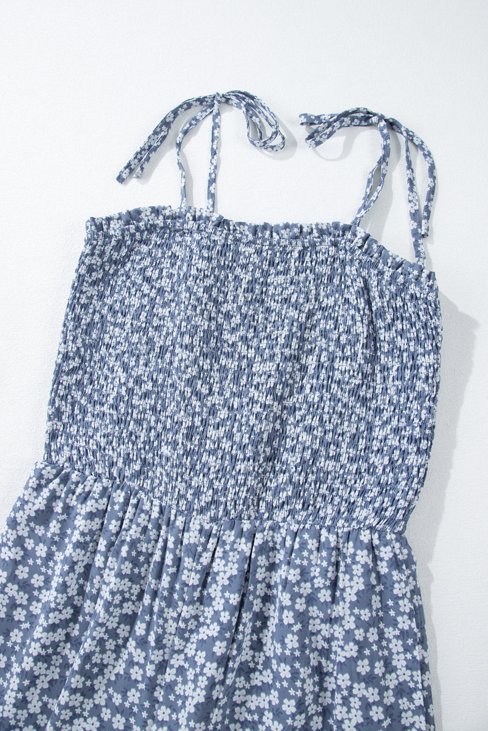 Dusk Blue Thin Straps Smocked Bodice Wide Leg Floral Jumpsuit Dear-Lover Dropshipping