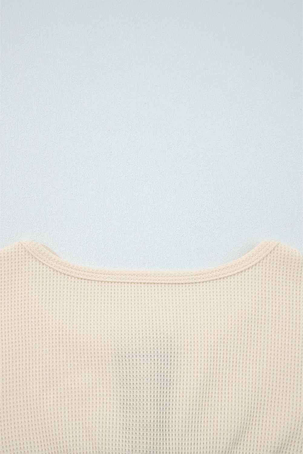 Beige Waffle Stripe Plaid Patchwork Henley Knit Top