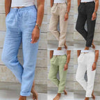 Solid Color Cotton Linen Wide Leg Pants High Waist Loose Fit Casual Trousers
