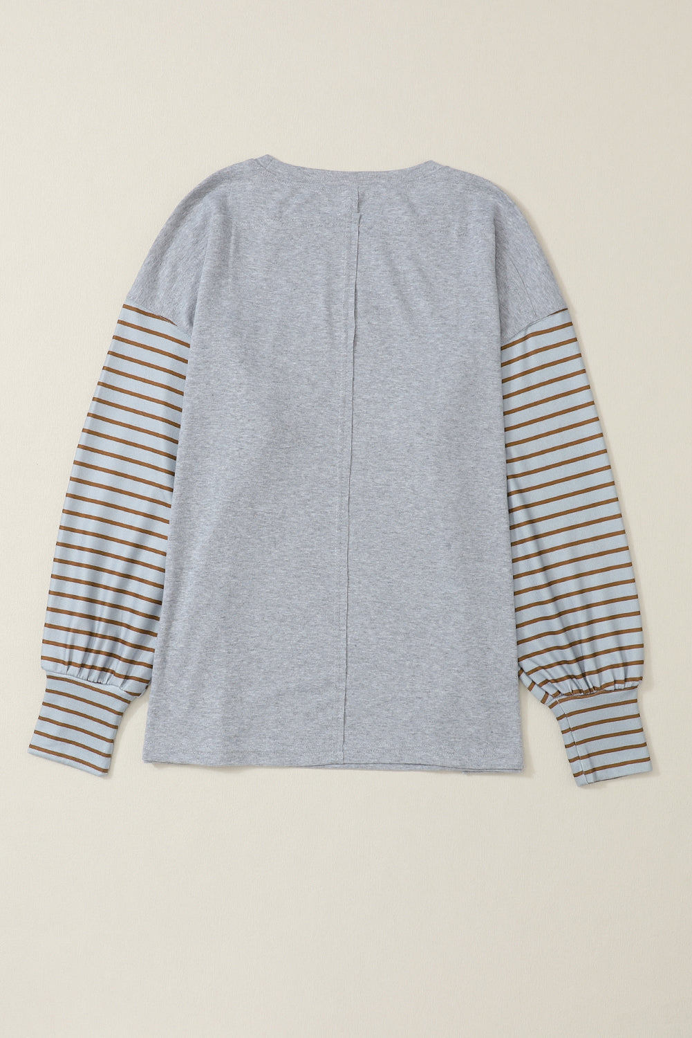 Gray Colorblock Striped Bishop Sleeve Top Dear-Lover Dropshipping