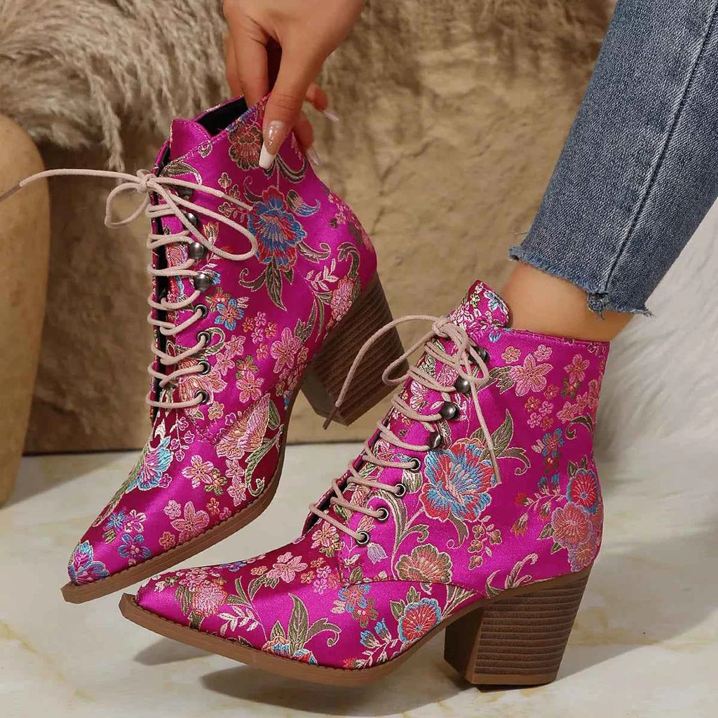 Point Toe Block Heels Boots