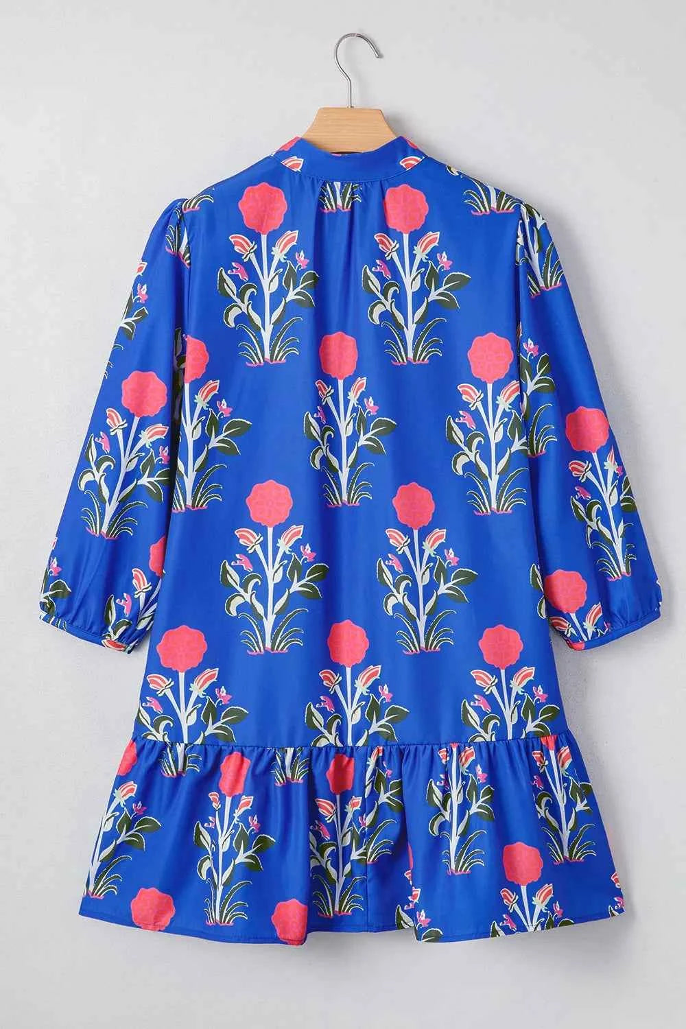 Floral Print Long Sleeve Ruffle Hem Dress