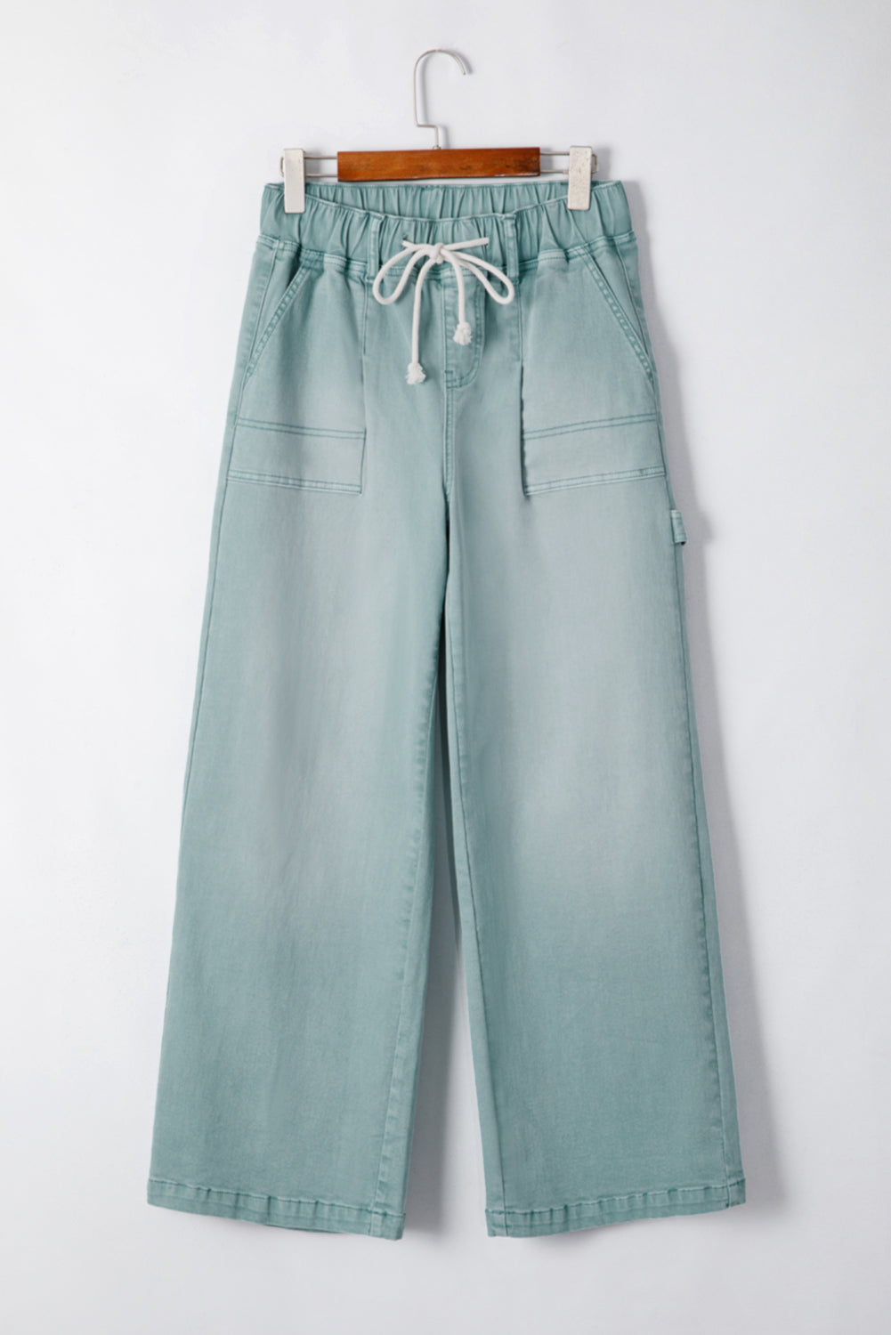 Smoke Green Mineral Wash Drawstring High Waist Wide Leg Jeans Dear-Lover Dropshipping