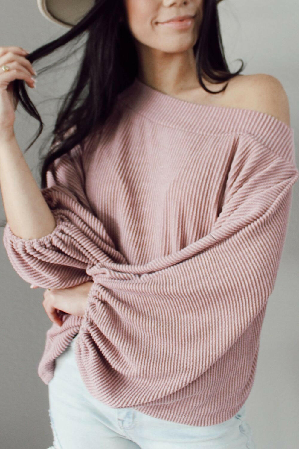 Ribbed Long Sleeve Knit Top.