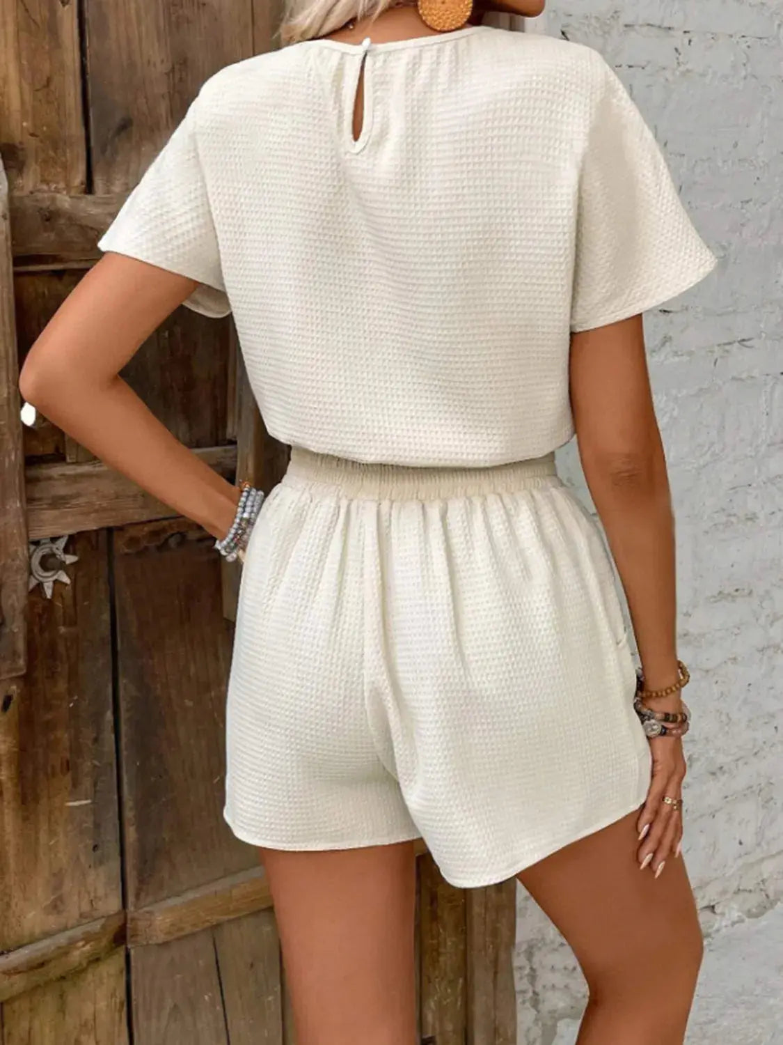 Round Neck Short Sleeve Top and Shorts Set.