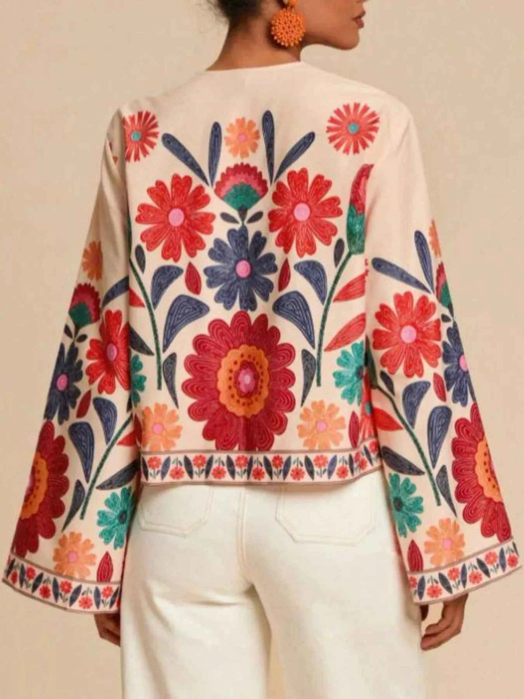 Floral Embroidered Tie-Front Shirt
