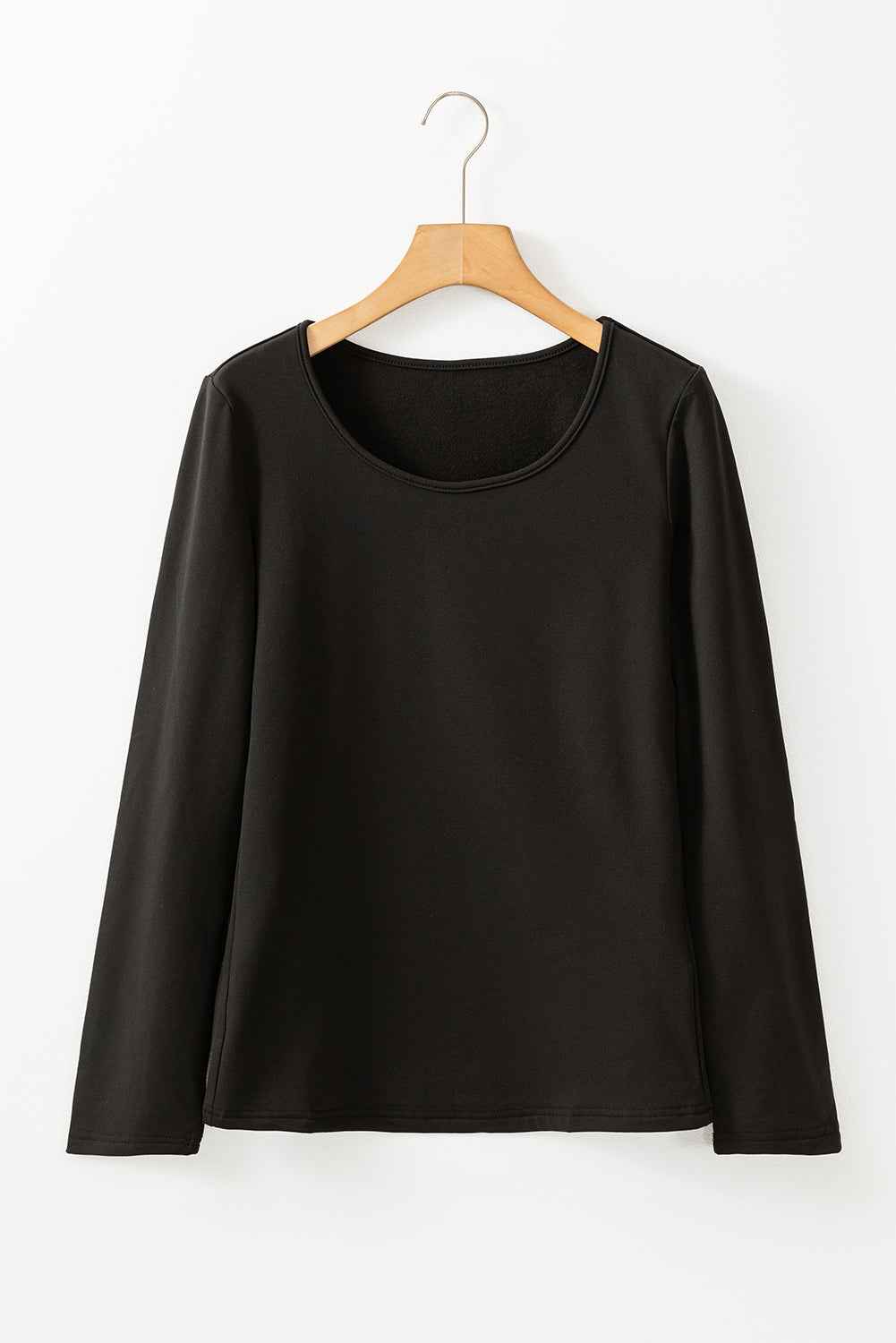 Black Solid Scoop Neck Slim Fit Thermal Top