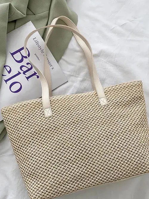 Solid Color Woven Tote Bag.