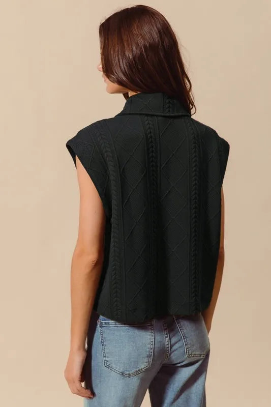 SO ME Cable Quilting Stitch Button Up Knit Vest.