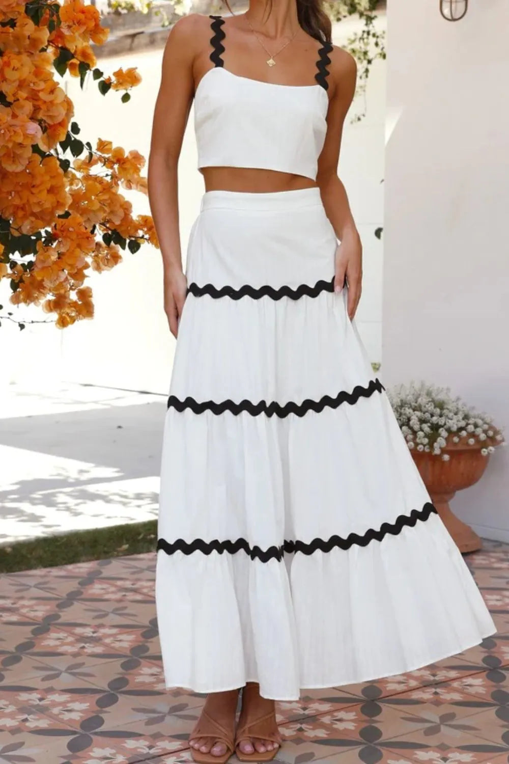 Contrast Trim Cami and Skirt Set - CHIC TB