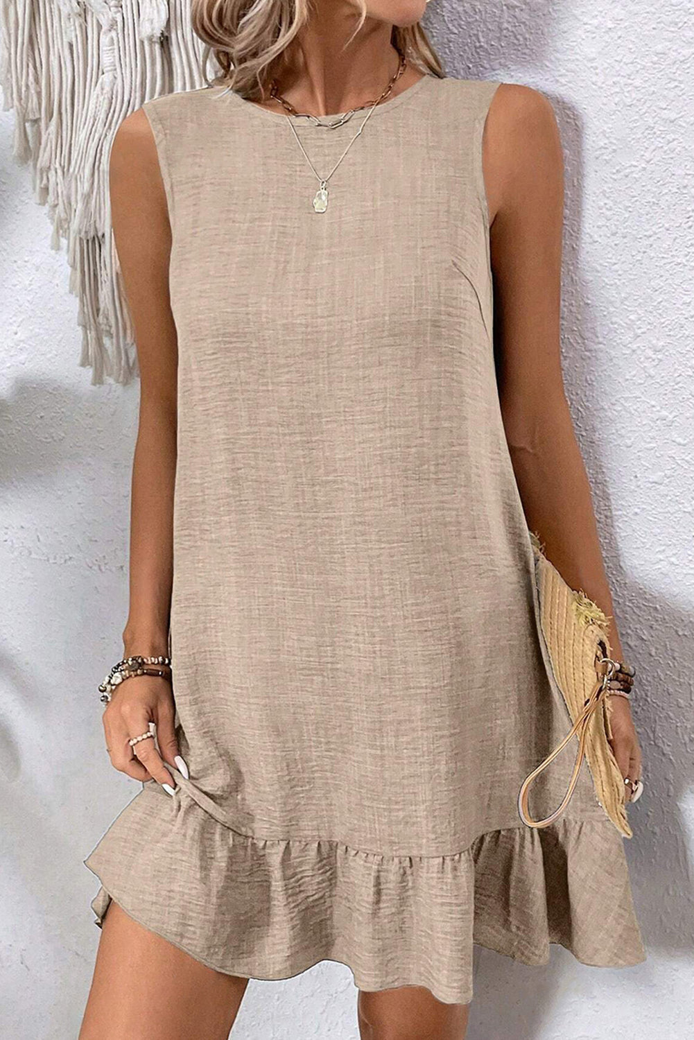 Smoke Gray Knot Scoop Back Ruffle Hem Sleeveless Mini Dress Dear-Lover Dropshipping