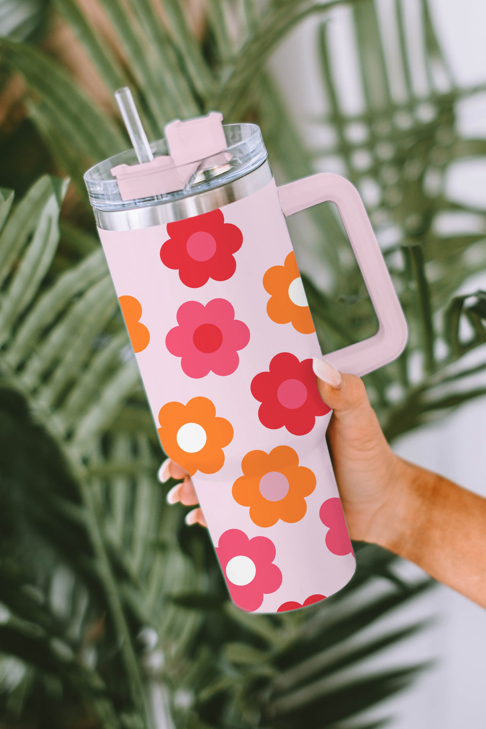 Multicolor Flower Print Handled Stainless Steel Vacuum Cup 40oz Dear-Lover Dropshipping