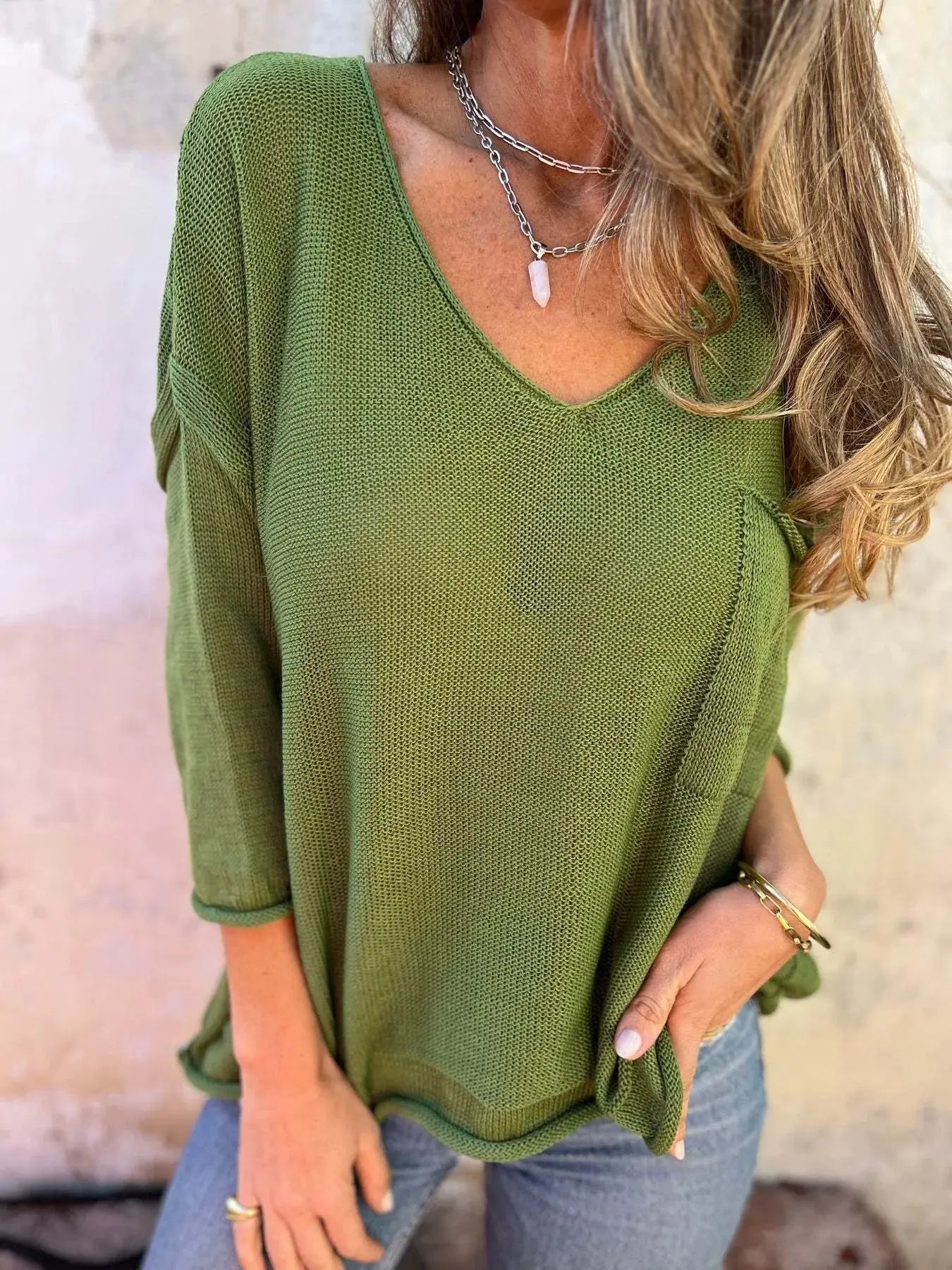 Full Size Casual V-Neck Knit Sweater Plus Size.