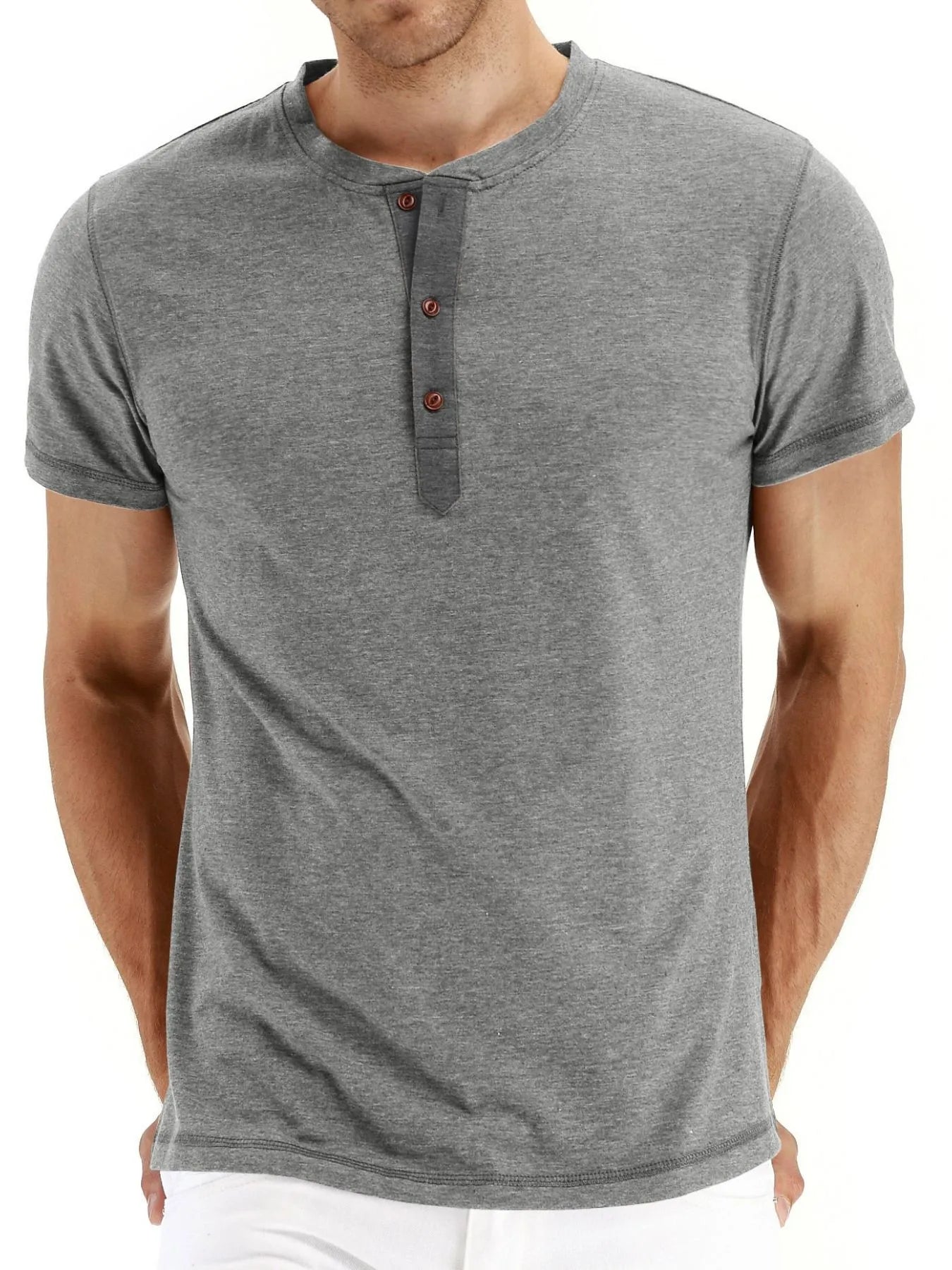 Men's Short Sleeve Henley Polo Shirt.