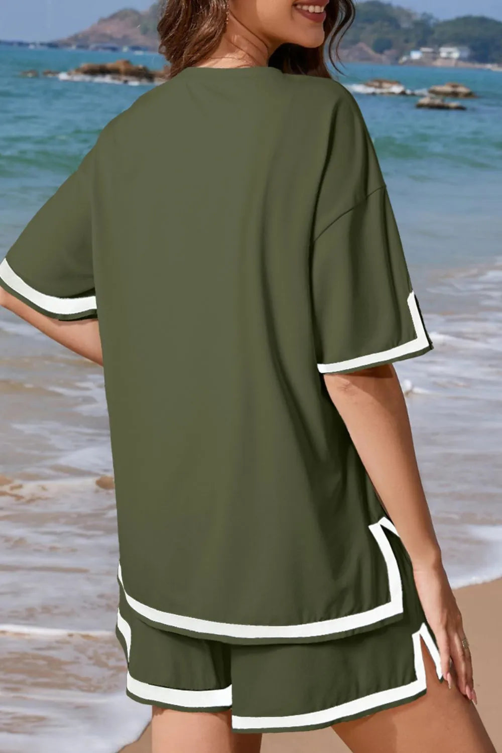 Contrast Trim Tee and Shorts Set - CHIC TB