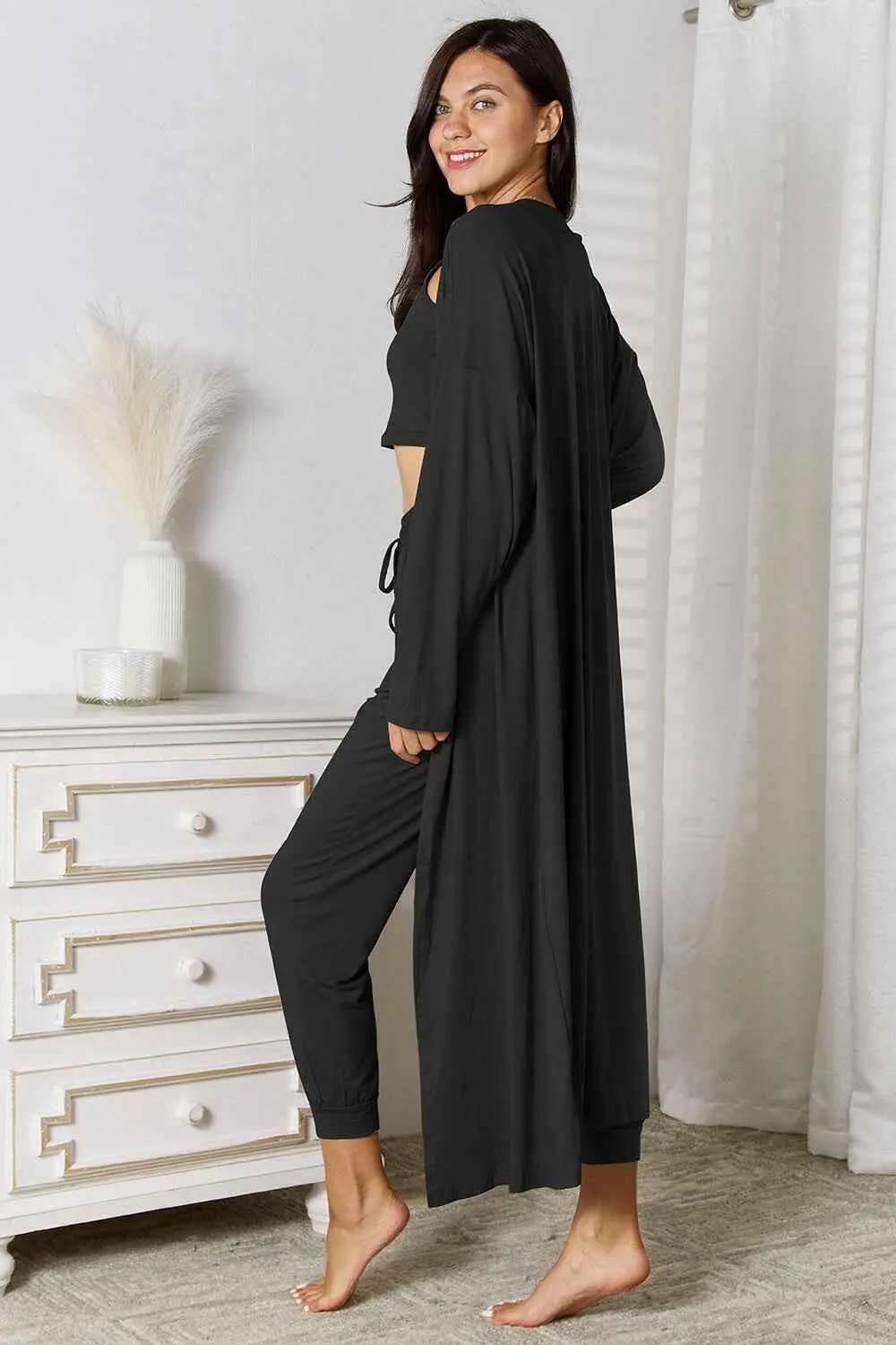 Tank, Pants, and Cardigan Set with Pockets.