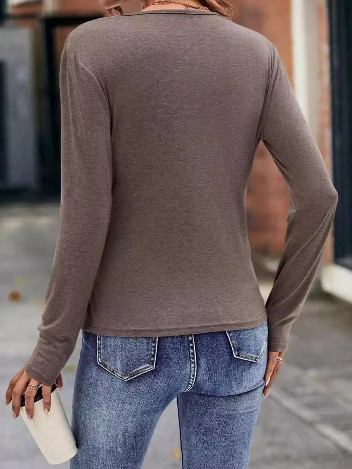 Ruched Surplice Long Sleeve T-Shirt.