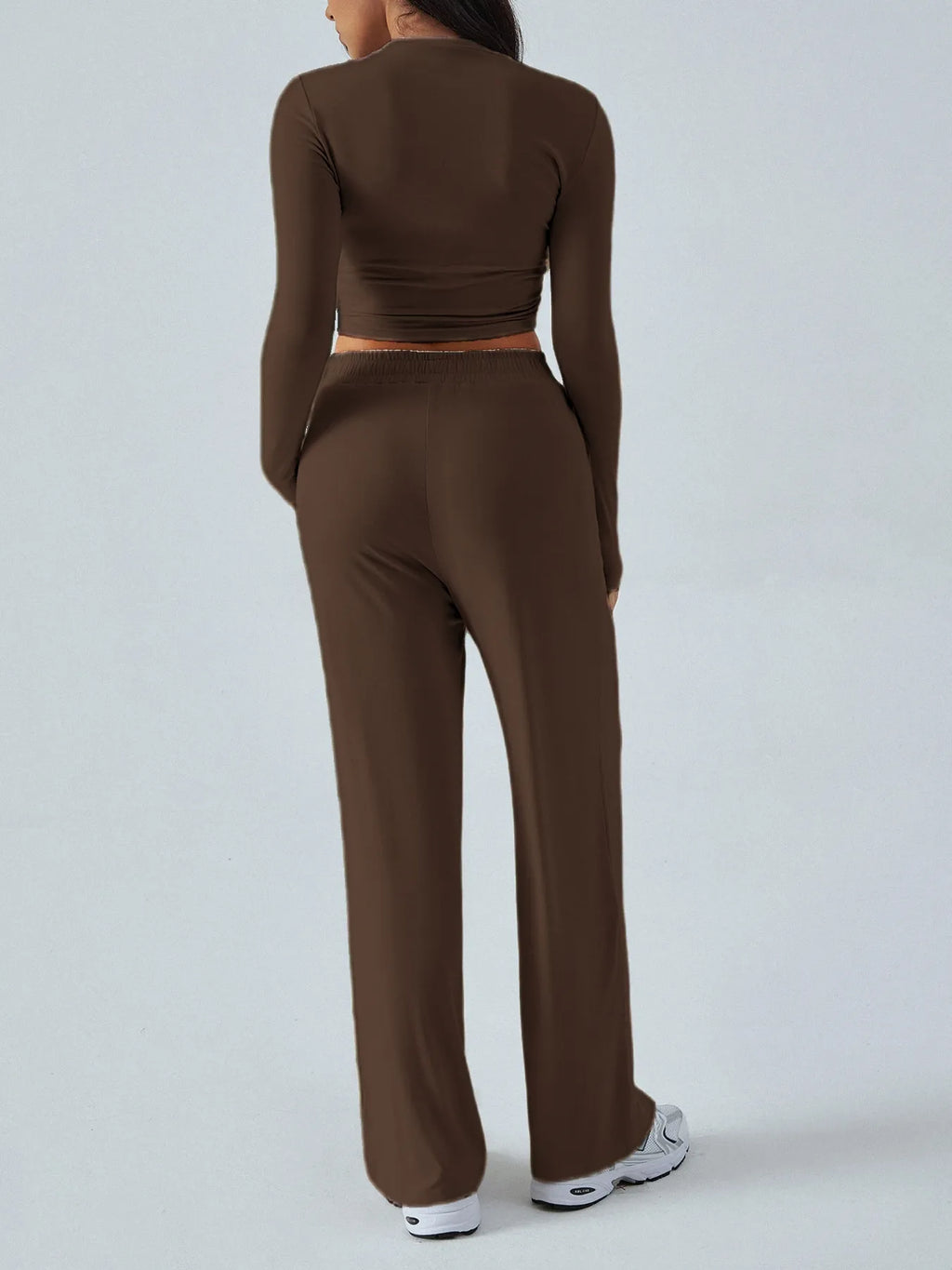Round Neck Long Sleeve Top and Pants Set.
