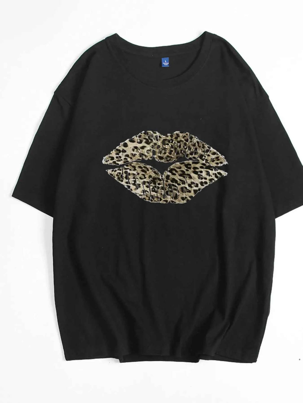 Leopard Lips Round Neck Oversized T-Shirt