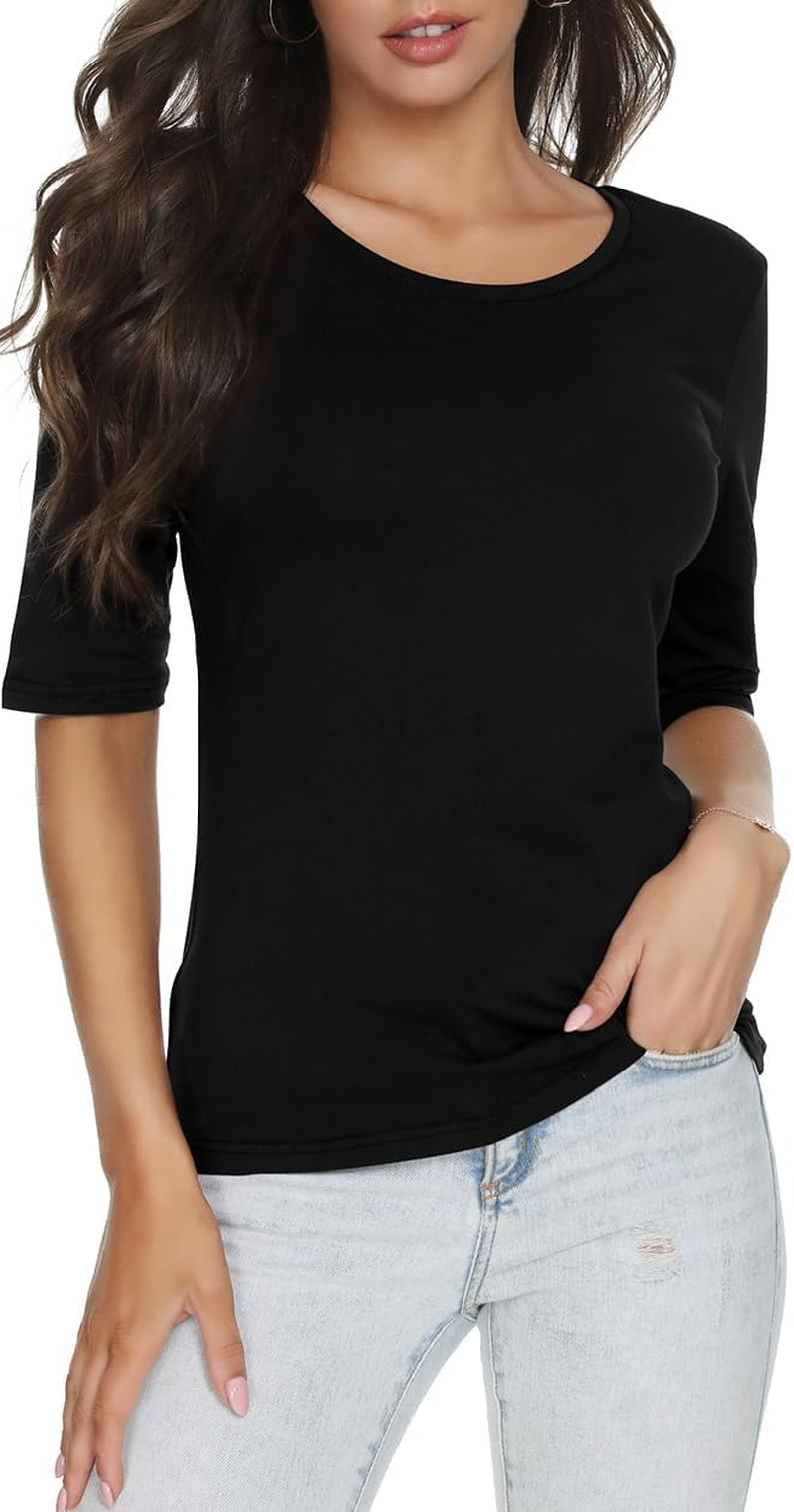 Women'S Crewneck Half Sleeve T Shirt Casual Solid Slim Summer Cotton Tops