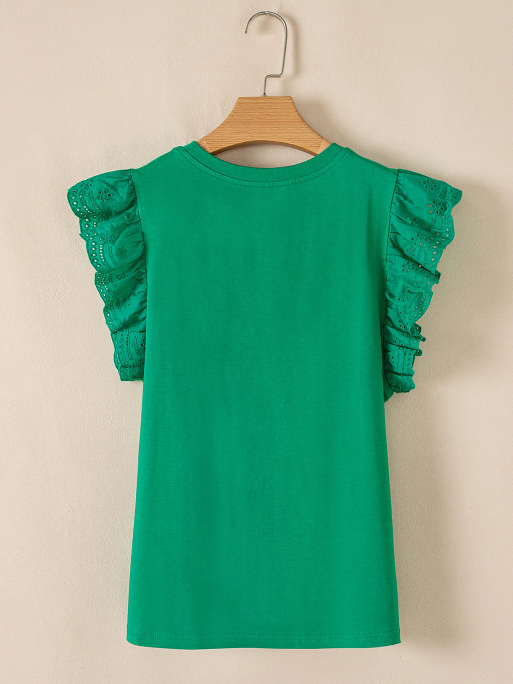 Ruffled Sleeve Slim Fit Crew Neck Top.