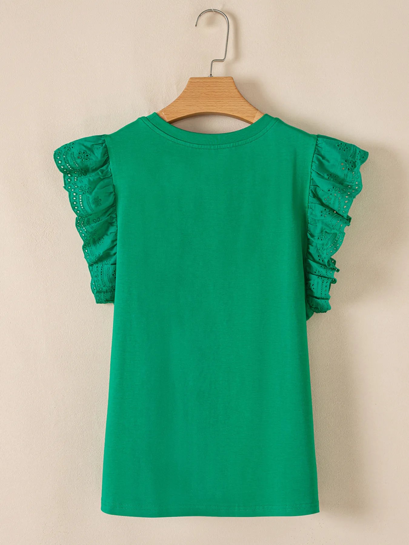 Ruffled Sleeve Slim Fit Crew Neck Top.