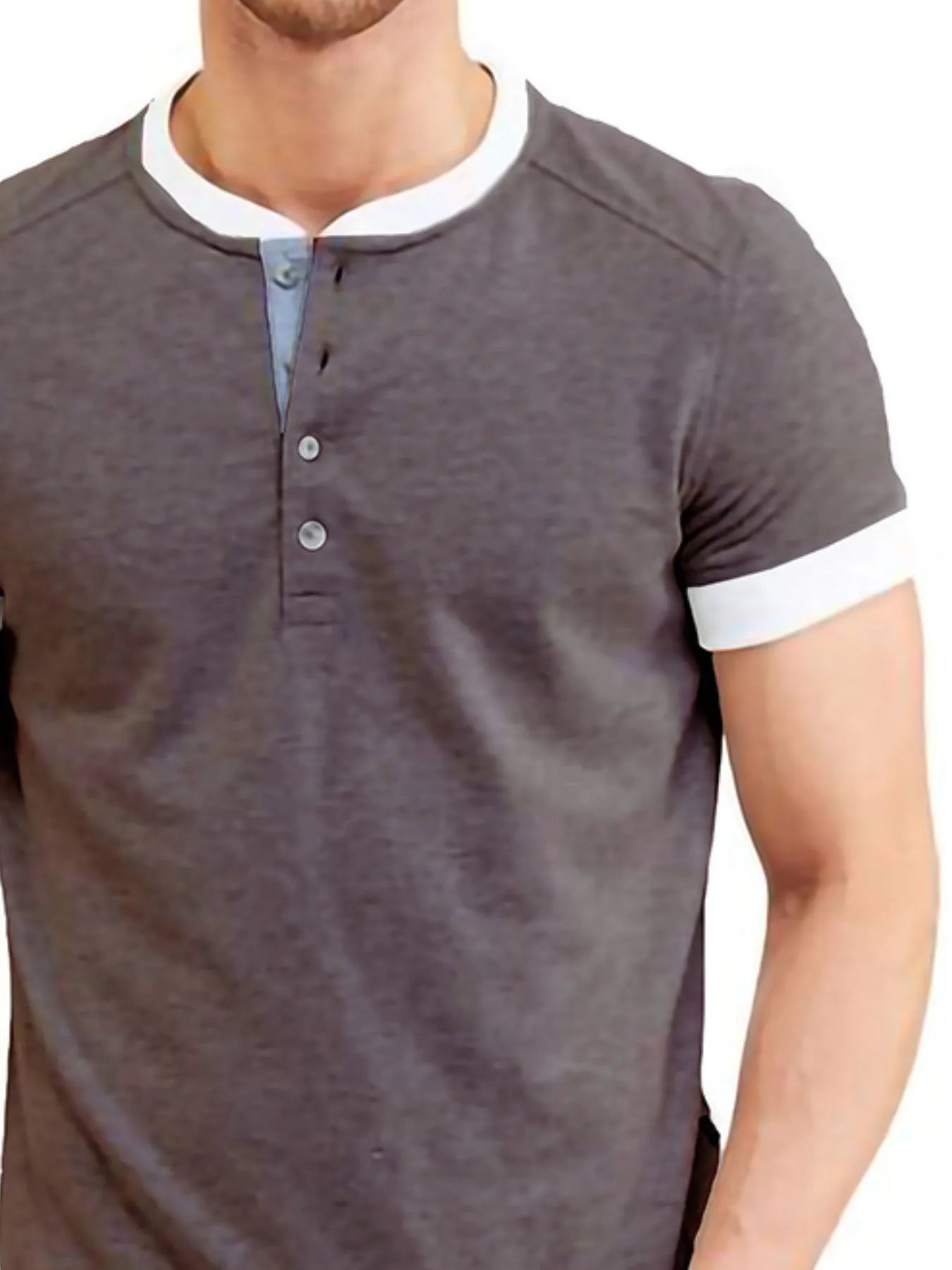 Men's Contrast Trim Henley Top.