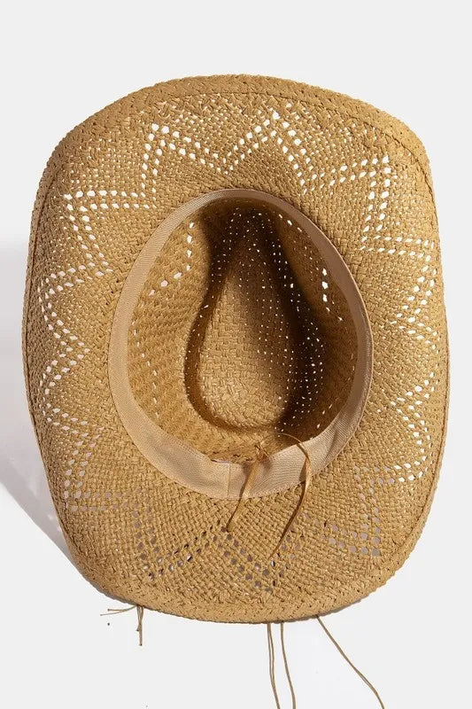 Fame Mixed Beaded Strap Western Fedora Straw Hat.