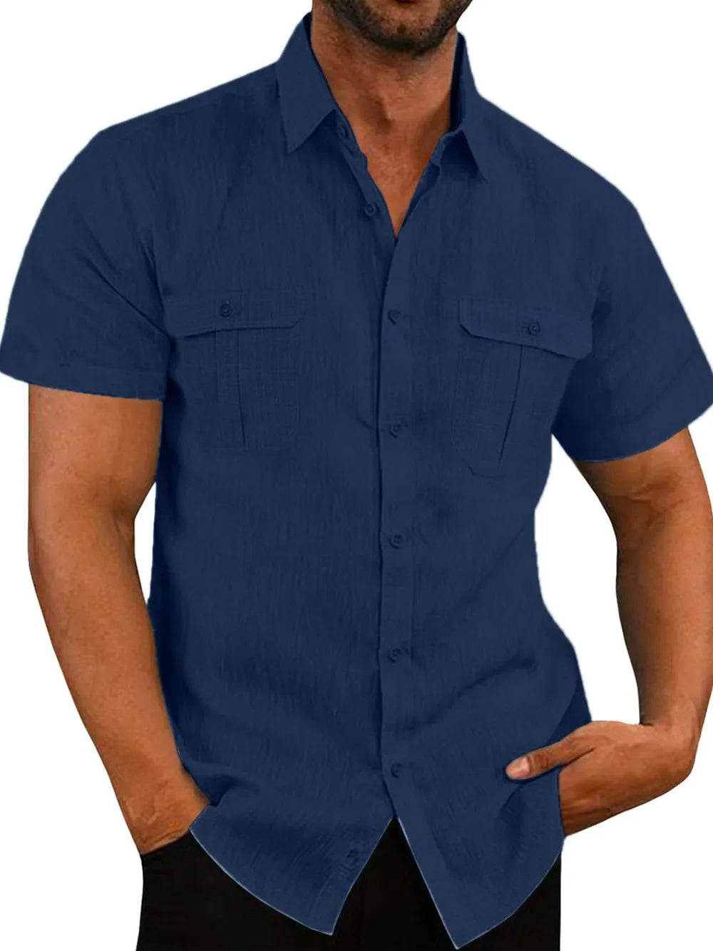 Men's Plus Size Collared Neck Short Sleeve Shirt.