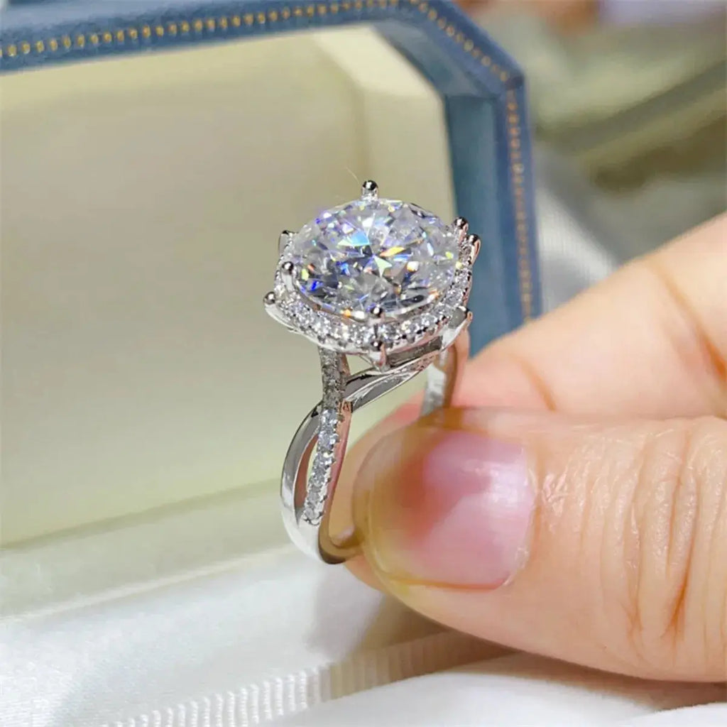 5 Carat Round Cut Moissanite Engagement Ring.