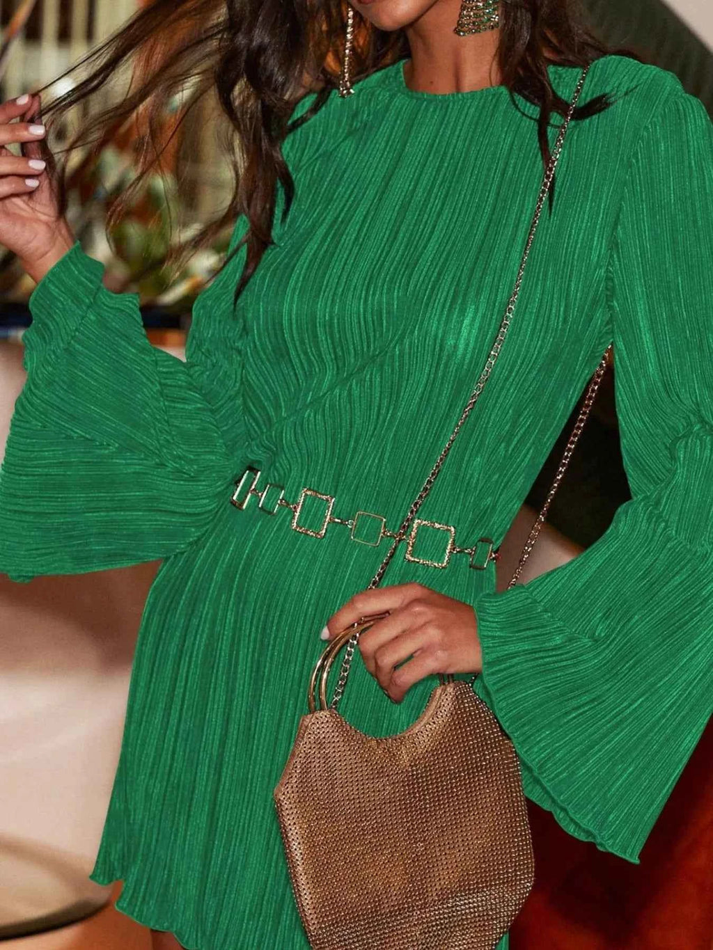 Cutout Back Flare Sleeve Dress