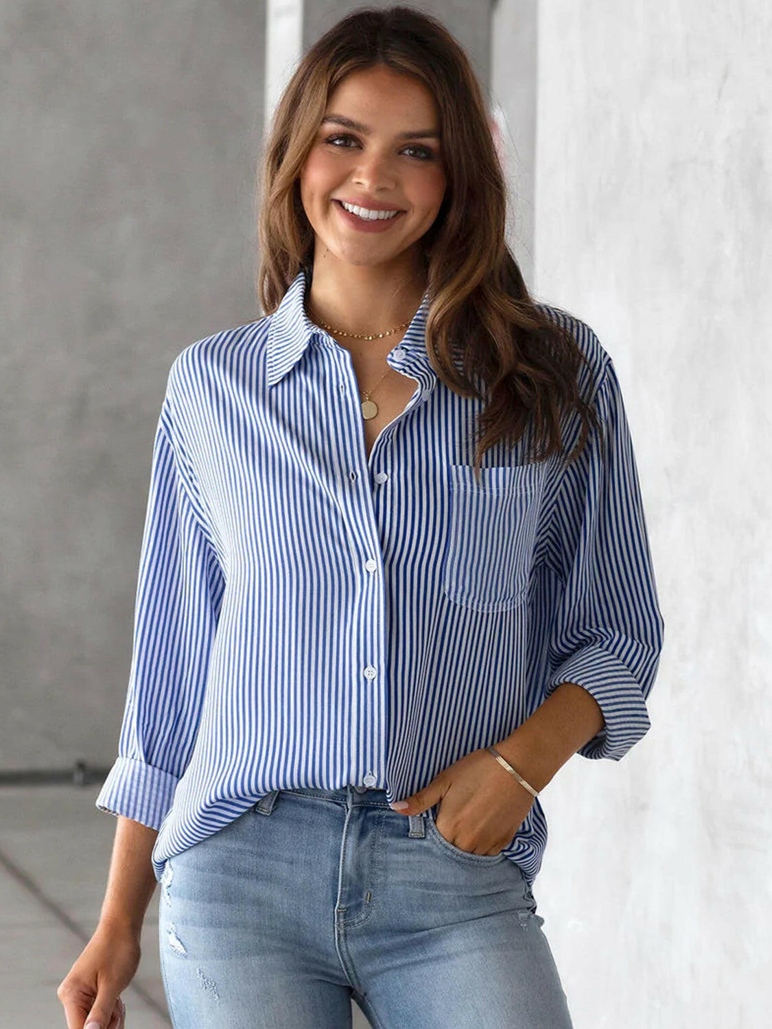 Lovelet Striped Collared Neck Shirt with Pocket.