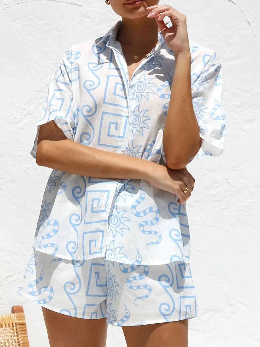 Button Up Top and Shorts Set WOMEN.
