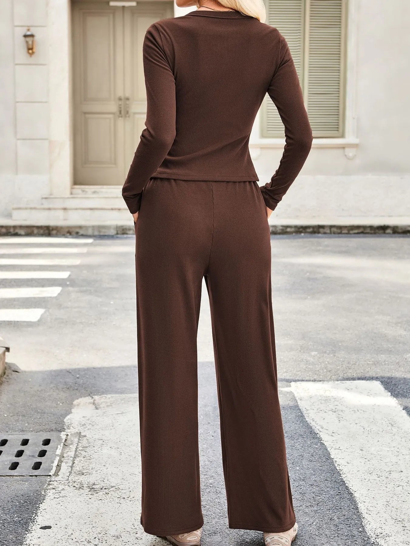 Button Up Long Sleeve Top and Pants Set.