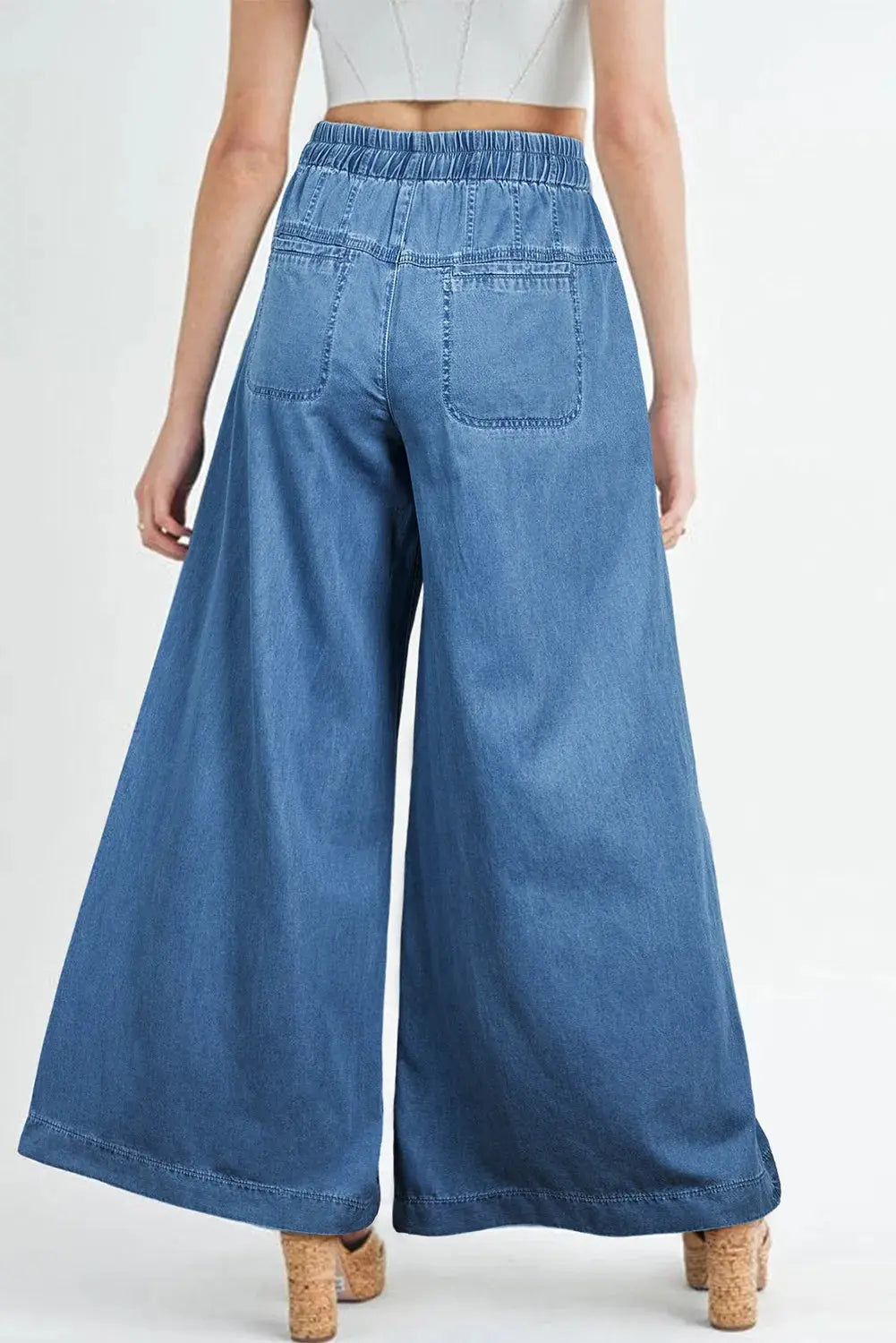 Elastic Waist Wide Leg Jeans.