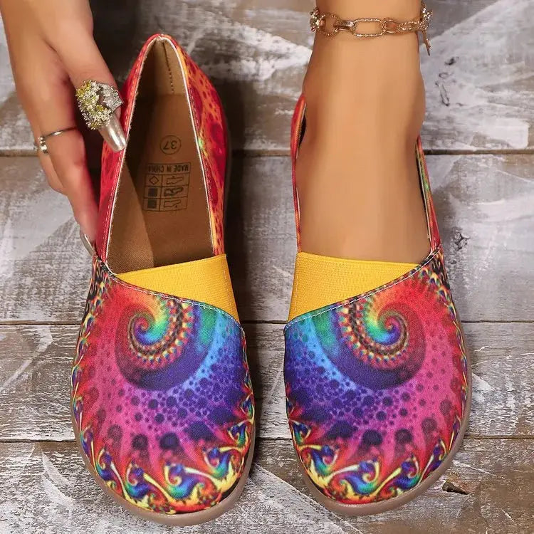 Bohemian Spiral Print Multicolor Slip-Ons.