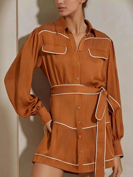 Button Front Long Sleeve Shirt Dress