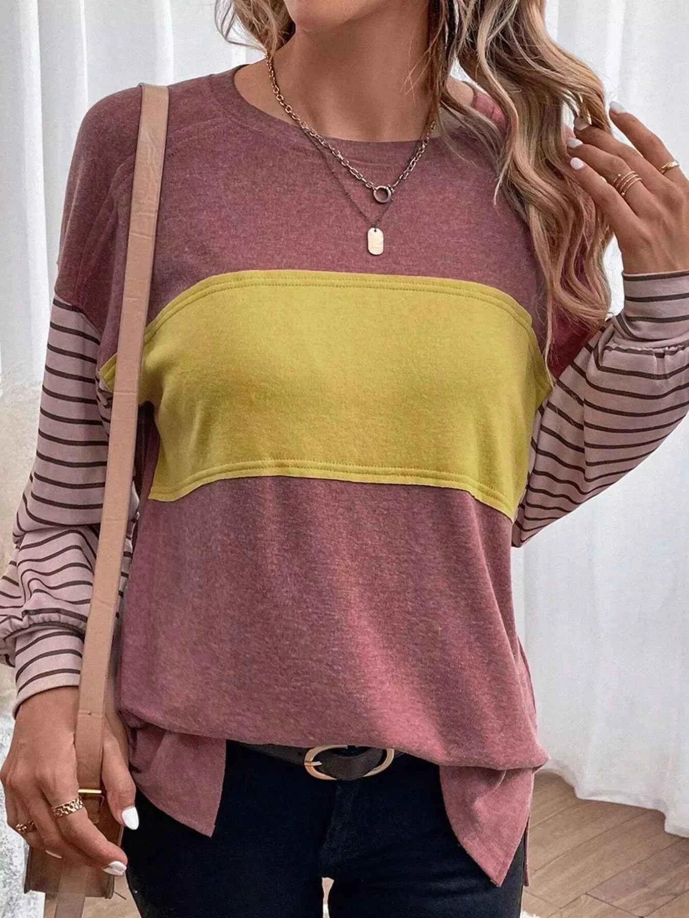 Striped Color Block Long Sleeve T-Shirt