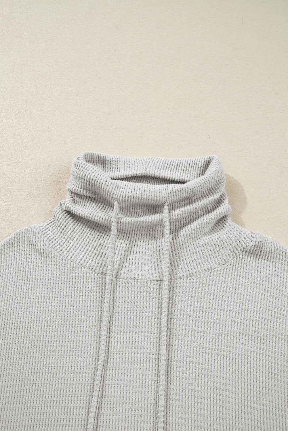 Light Grey Textured Knit Drawstring Cowl Neck Oversize Top with Side Slits