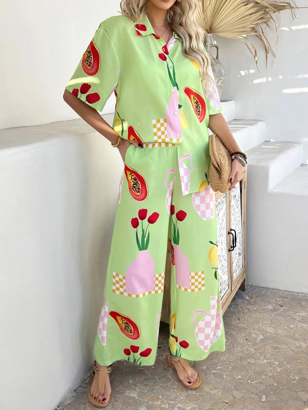 Half Sleeve Top and Pants Set - CHIC TB