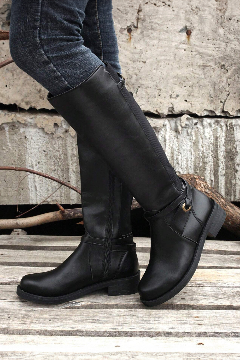 Black Side Zipper Knee High Chunky Low Heel Boots Dear-Lover Dropshipping